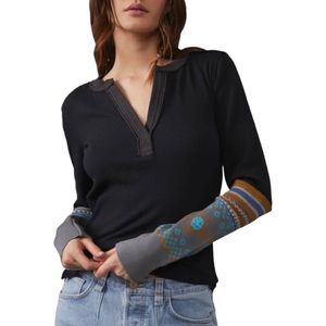 We The Free People Mikah Layering Cuff Black Combo Thermal Long Sleeve